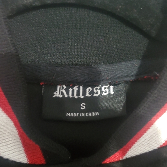 Riflessi Juniors Varsity Fleece Bomber Jacket S Snapped Black/ Red Cotton Blend - Picture 14 of 16